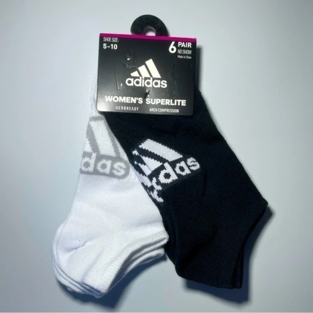 Adidas women’s no show socks 6 pack size 5-10 black white gray